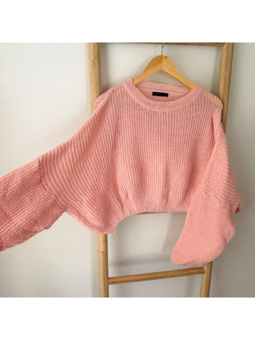 SHEIN Pink Chunky Knit Cropped Sweater Balloon Sleeve Women’s Small